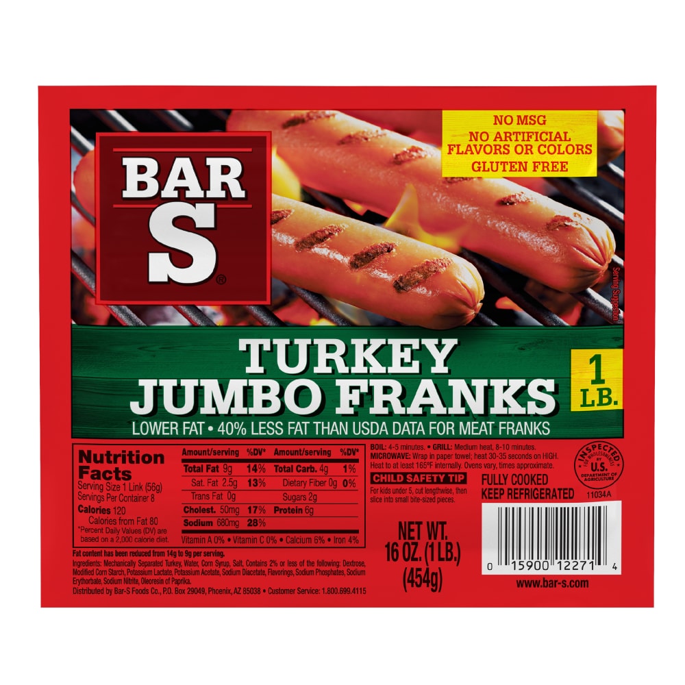 Bar S Turkey Jumbo Franks 1 Lb. Pack
