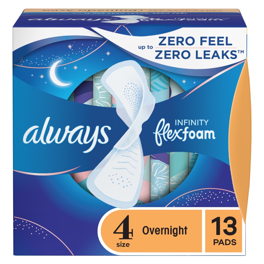 Always InFinity FlexFoam Pads With Wings Overnight Absorbency Size 4 Unscented
