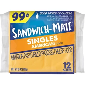 Sandwich Mate Singles American Flavor Imitation Pasteurized Process Cheese Food 12 Ct Pack